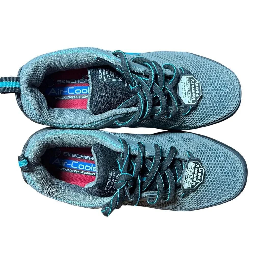 Skechers Work Shoes Womens Size 7 Blue Gray Composite Safety Toe Memory Foam PPE